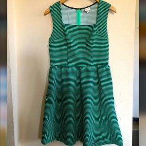Green Striped Sleeveless Midi Dress